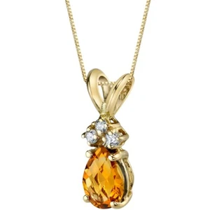 Oravo 14 Kt Yellow Gold Pear 0.75 cts Citrine Diamond Pendant - Picture 1 of 3