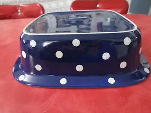 Rare Navy Blue & White Polka Dot Square 'Spode' 10" Baking Dish Never Used. - Picture 1 of 4