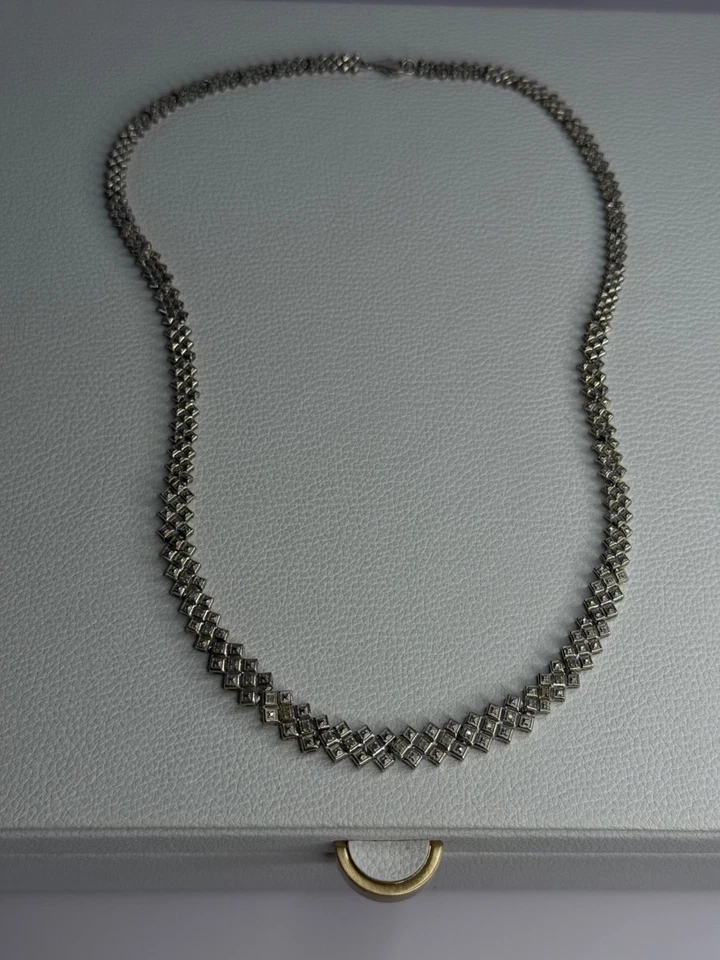 Beautiful Elegant 925 Sterling Silver Diamond Necklace Length 18 Inch - Image 1 of 4