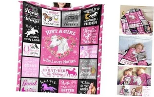 Horse Blanket Gifts for Girls Women, Horse Stuff Flannel 50"x40" Pink-horse - Picture 1 of 8