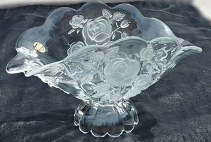 Vintage CRISTAL Czech Republic Bohemian Crystal Fan-Shaped CENTERPIECE BOWL 13x7 - Picture 1 of 10