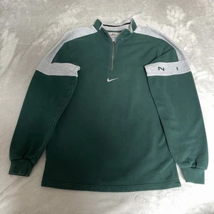 Maglione Nike quarto zip uomo piccolo verde grigio vintage anni 90 bianco etichetta cotone - Foto 1 di 14