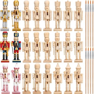 56 Pcs Christmas Nutcracker Craft Kit Includes 24 Wooden Nutcrackers Unpainte... - Picture 1 of 6