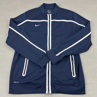 Nike Track Jacket Large Navy Blue White Zip Mens Athletic Dri Fit 418637-420 L - Image 1 of 4