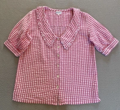 BRORA BLOUSE SZ 10 GINGHAM CHELSEA COLLAR KATE MIDDLETON PEONY SEE DETAILS - Image 1 of 4