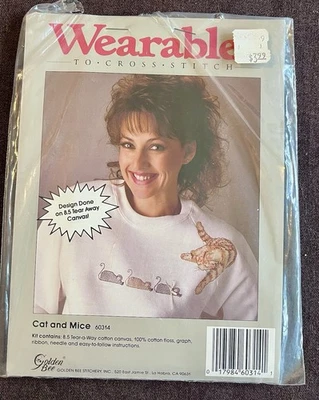 "Cat and Mice" design for cross stitch to be applied to wearable item - Image 1 of 2