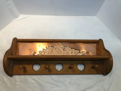 Vintage Rustic Country Wood Wall Shelf Heart Eyelet Primitive Copper 24" - Image 1 of 4