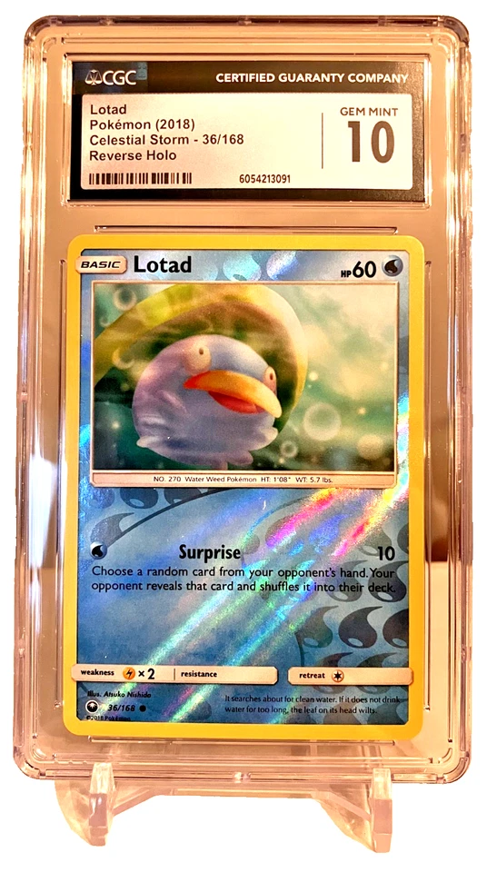 POP 1 CGC 10 Lotad 36/168 Pokemon Sm-Celestial Storm Reverse Holo Graded Slab - Image 1 of 2