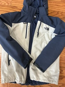 THE NORTH FACE Winter Lined Mountain HOODED JACKET NAVY- Beige White M Primaloft - Picture 1 of 9