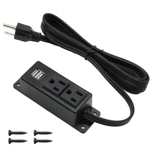 Power Strip with USB Ports, Wall Mounted Power Strip Flat Plug, 2AC Outlet 2 ... - Afbeelding 1 van 5