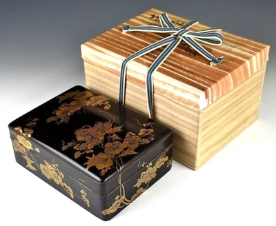 Antigua caja de caligrafía japonesa de madera Edo Maki-e Suzuribako H3,3 x W8,5 x D 6,3 pulgadas Foto 1 de 4