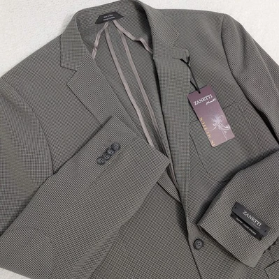 NEW Zanetti Elements Seersucker Jacket Blazer Men Large Gray Check Slim Fit $200 - Image 1 of 4