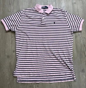 Vintage Polo Ralph Lauren Pink And Blue Striped Polo Men’s Size L - Picture 1 of 8