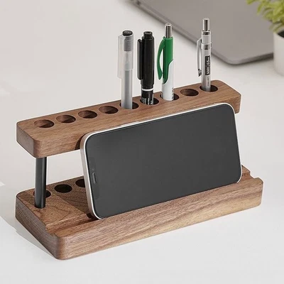 Walnut Wood Multifunction Desk Organizer - Pen Holder, Phone Stand for Office - Image 1 of 4