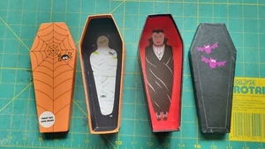 HALLOWEEN 2 COFFINS MUMMY DRACULA TRICK OR TREAT GIFT BOXES SET - Picture 1 of 2