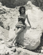 Vintage Original Photograph Pretty Latina Girl In Frilly Bathing Suit Nice Legs