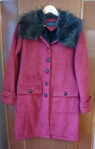 Centigrade Red Winter Coat Faux Suede Faux  Fur Lined  Small - Picture 1 of 6