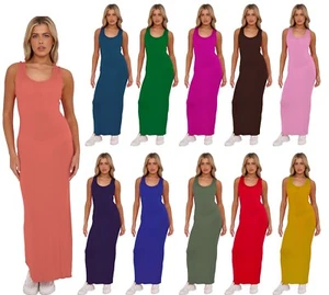 Women Ladies Jersey Long Summer Vest Racer Muscle Back Maxi Dress Plus Size 8-26 - Picture 1 of 24