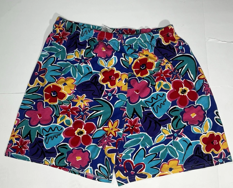 Винтажные женские шорты Hanes размер XL цветочный узор стильные легкие 90-е мама - Изображение 1 из 4