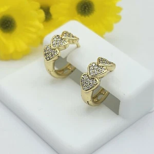 14K Gold Plated Women Love Hearts CZ Crystal Small Huggie Hoop Earrings Jewelry - Picture 1 of 4