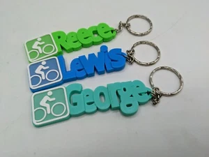 Personalised Cycling Bag Chunky Name Keyring / Cycling Bag Tag / Cyclist Gif - Picture 1 of 13