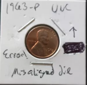1963 Lincoln Memorial Penny No Mint Mark, Misaligned Die- Uncirculated - Picture 1 of 2