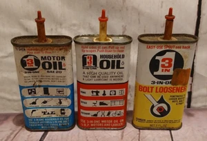 SET OF 3 3-In-One Household Oil Tin Can 3 Oz Oiler Red Lubricant - Picture 1 of 10