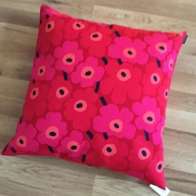 FINNISH MODERN MARIMEKKO "UNIKKO MINI" 50X50 RED  PILLOW W/ FEATHER INSERT NWT - Image 1 of 4