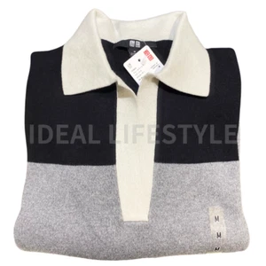 UNIQLO Smooth Cotton Relaxed Polo Sweater S-3XL Striped Cotton Women 476973  NWT - Picture 1 of 12