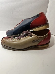 Vintage Bowling Shoes Bob Wolf Lace up Red Brown Blue Size 8 Rental READ! - Picture 1 of 14