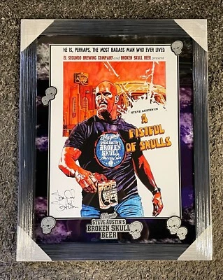Stone Cold Steve Austin Signed Framed WWE Broken Skull Beer Lager Poster JSA COA - Image 1 of 4