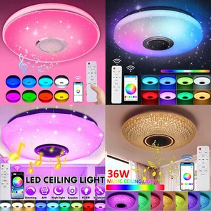 RGB LED Deckenlampe mit Bluetooth Musik Lautsprecher Fernbedienung Dimmbar Lampe - Bild 1 von 64
