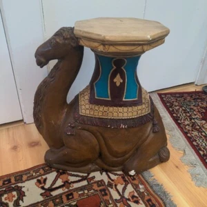 Vintage Camel Plant Stand Table 1975 Large Plaster Hand Painted 20" Tall - Picture 1 of 13