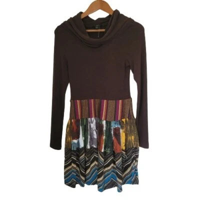 DOUBLE ZERO COWL NECK size M LONG SLEEVE brown teen DRESS   - Image 1 of 4