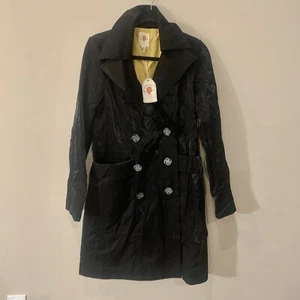 TULLE Double Breasted Button Front Sheen Finish Trench Coat Black Sz L NWTs - Picture 1 of 12