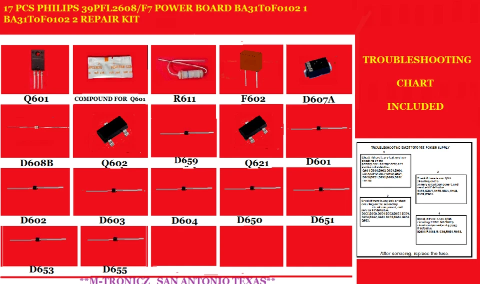 17 PÇS PLACA DE ALIMENTAÇÃO PHILIP 40PFL4908/F7 BA31T0F0102 2 KIT DE REPARO - Imagem 1 de 1