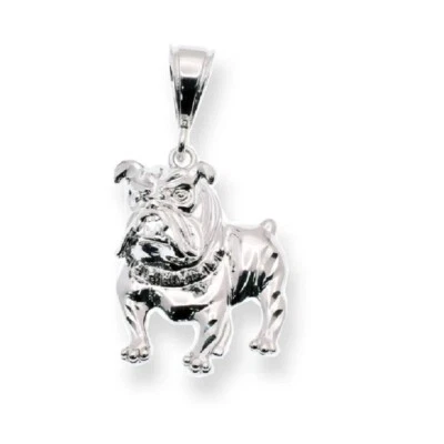 Ciondolo Bulldog In Argento Sterling Con Taglio A Diamante - Immagine 1 di 2