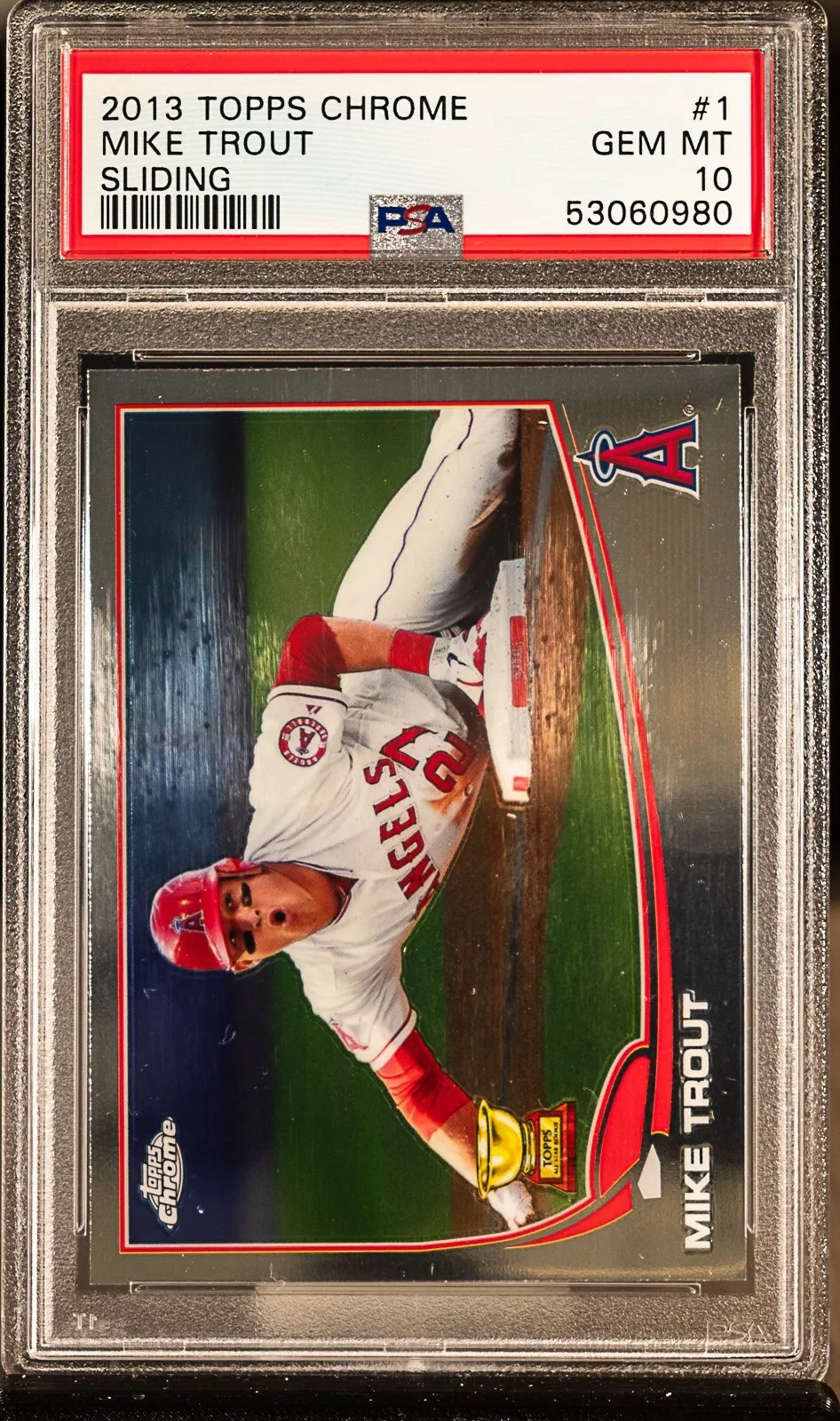 53060980 MIKE TROUT 2013 Topps Chrome #1 Sliding Rookie Cup RC PSA 10