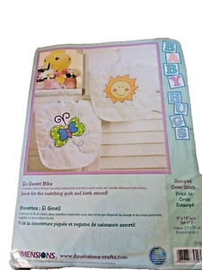 Dimensions Craft Kit Baby Bibs Sun Butterfly 2 Bibs Stamped Cross Stitch - Picture 1 of 3