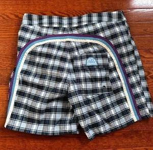 Sundek Bathing Suit Swim Trunks Mens 30 Black Rainbow Stripe Plaid Mesh Lined 6" - Picture 1 of 6
