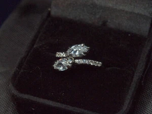 Twin Eye Shaped Quartz Stones & CZ White Gold Filled Ring Sz 7 - Picture 1 of 3