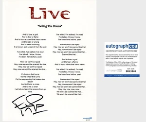 Ed Kowalczyk ‘Live’ Band Lead Singer Signed Lyric Sheet ‘Selling The Drama’ ACOA - Picture 1 of 2