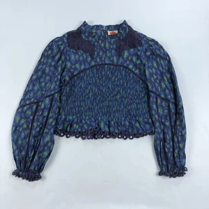 Farm Rio Leopard Pop Smocked Peplum Blouse Top Womens Medium - Picture 1 of 12