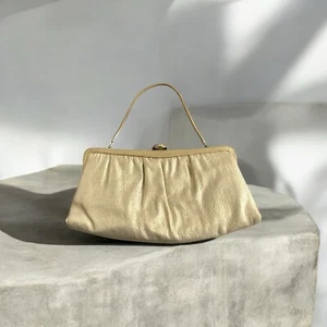 Vintage ANDE Gold Lurex Rhinestone Clutch 1960s Evening Bag w/ Chain Handle - Picture 1 of 4
