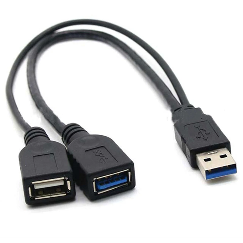 Адаптер питания концентратора данных USB 3.0 штекер на 2 гнезда USB Y-разветвитель кабель для зарядки - Изображение 1 из 4