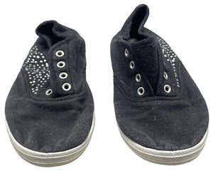 slip on sneakers black embellished lace up cotton women's size medium 6 READ - Picture 1 of 7