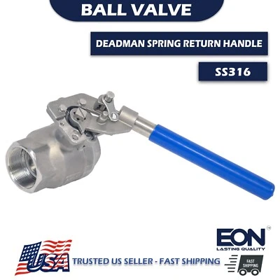 1-1/4" Deadman Handle SS316 Ball Valve FNPT Threaded End 1000WOG Stainless Steel - Image 1 of 2