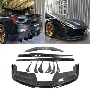 Real Carbon Front Lip Side Skirt Spoiler Wing Body Kit For Ferrari 488 GTB 16-19 - Picture 1 of 11