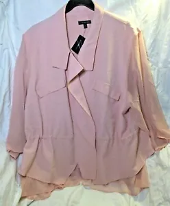Lane Bryant Top Blouse Tunic Jacket Dressy Pink Chiffon Layered Zip Up Sheer 28 - Picture 1 of 8