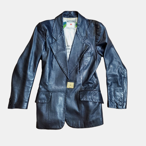 Blazer Moschino donna vintage nero giacca pelle Pret A Porter 1990 TG M